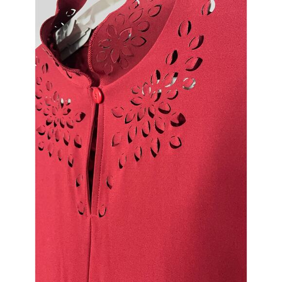 Sympli Burgundy Laser Cut Mock Neck Long Sleeve Pullover Tunic Size 12 - Picture 4 of 11